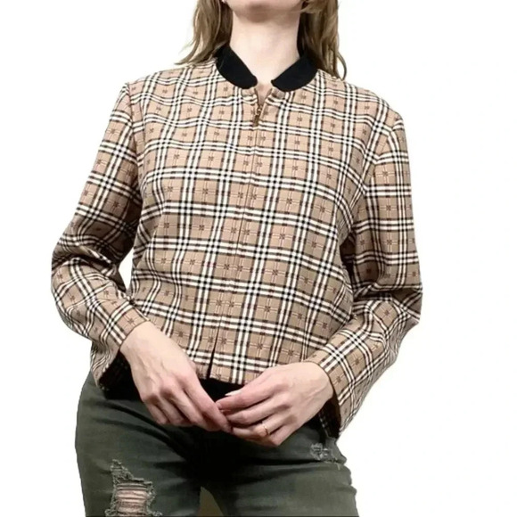 M.H.M. Melissa Harper Plaid Jacket Tan Size Medium - Picture 2 of 7